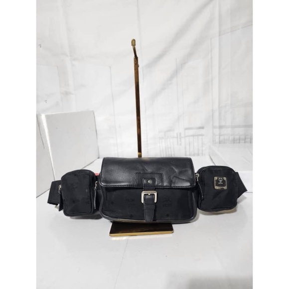 Authentic MCM Nylon and Leather Jamison Triple Pocket Waist/Bum Bag Black - Picture 1 of 15